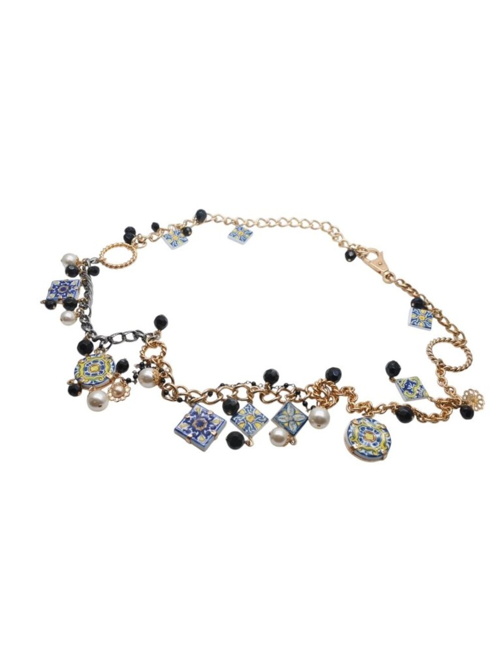 Dolce & Gabbana Necklace Mexican Tile Style Brass Terracotta